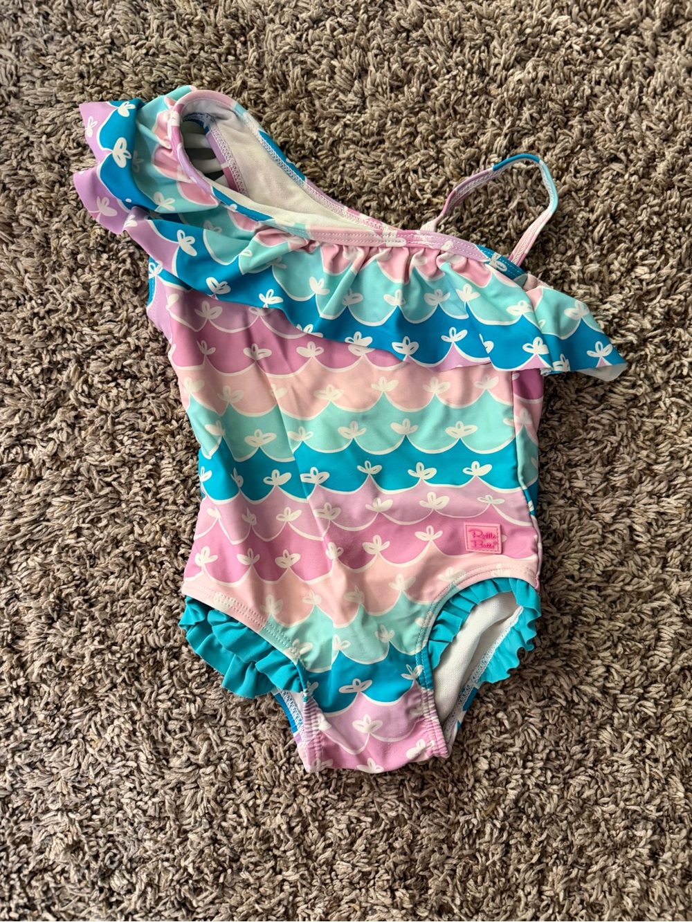 Ruffle Butts Pink Teal Lavender One-Shoulder Ruffle Swimsuit